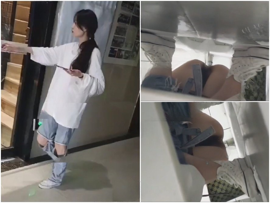 Public Restroom 夜間学校で私の前に座っていた、ダメージジーンズを履いた美女。授業の後、彼女の後を追って女子トイレに入り、用を足し…